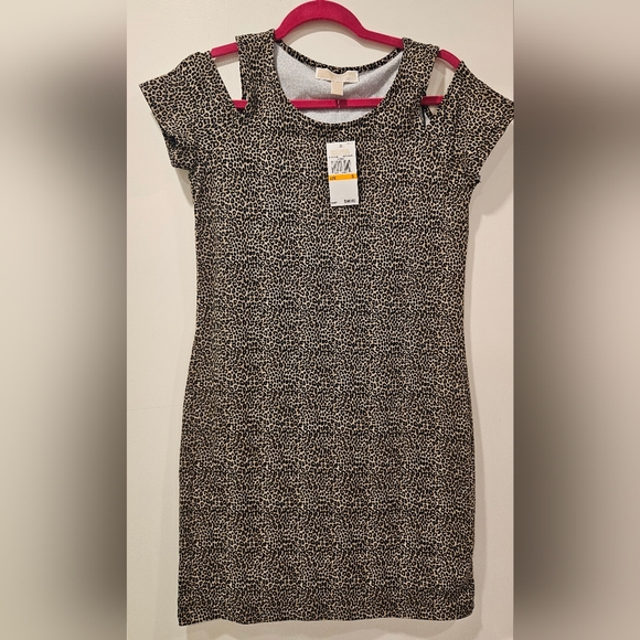 MICHAEL KORS PEOPLE DARK CAMEL SHOULDER CUT SHORT DRESS NWT SMALL - Picture 1 of 14